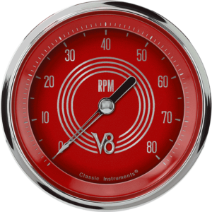 V8RS80SHC Classic Instruments 3 3/8" Red Steelie 8,000 RPM Tachometer