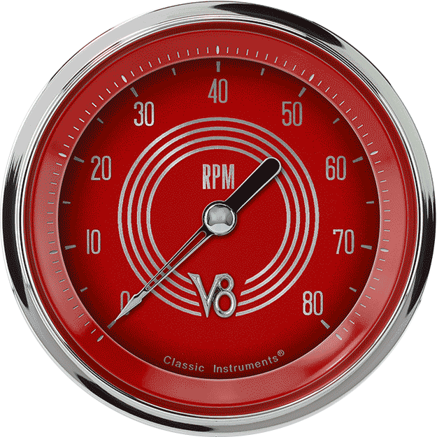 V8RS80SHC Classic Instruments 3 3/8" Red Steelie 8,000 RPM Tachometer