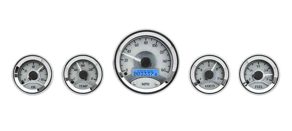 Dakota Digital Round Universal Analog 5 Gauge Kits Silver Alloy (Choose lighting)