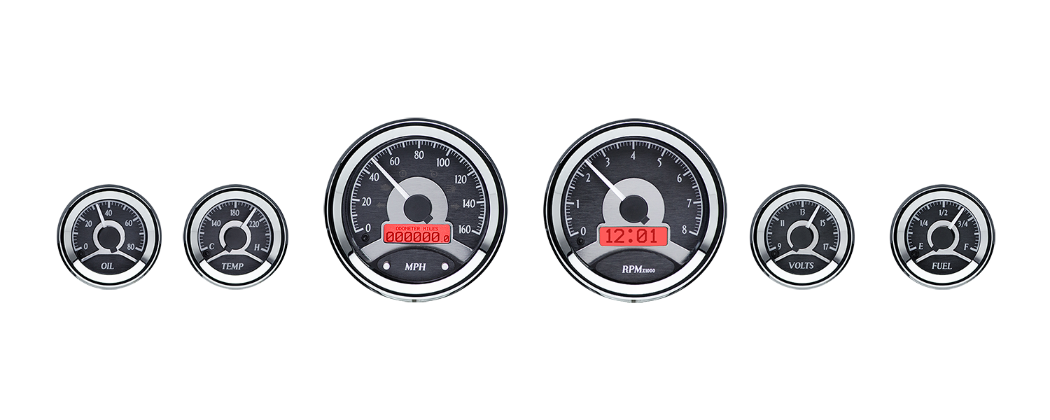 Dakota Digital Round Universal Analog 6 Gauge Black Alloy Kits (Choose lighting)