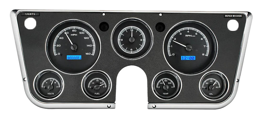 1967-1972 Chevy Pickup Direct Fit VHX Instruments by Dakota Digital - Black Alloy w/ Blue Lighting