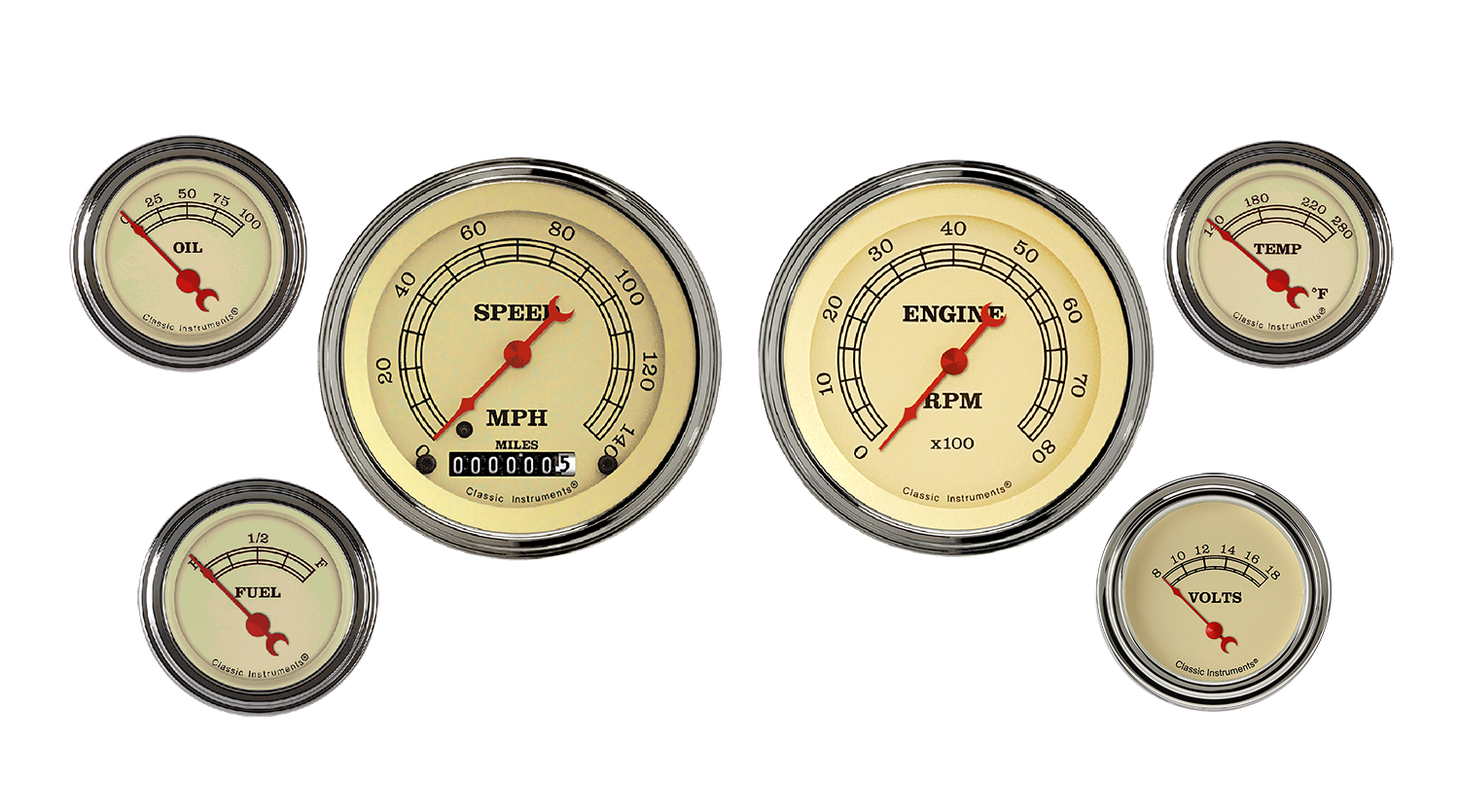 VT01SLF Classic Instruments Vintage 6 Gauge Kit (3 3/8" & 2 1/8")