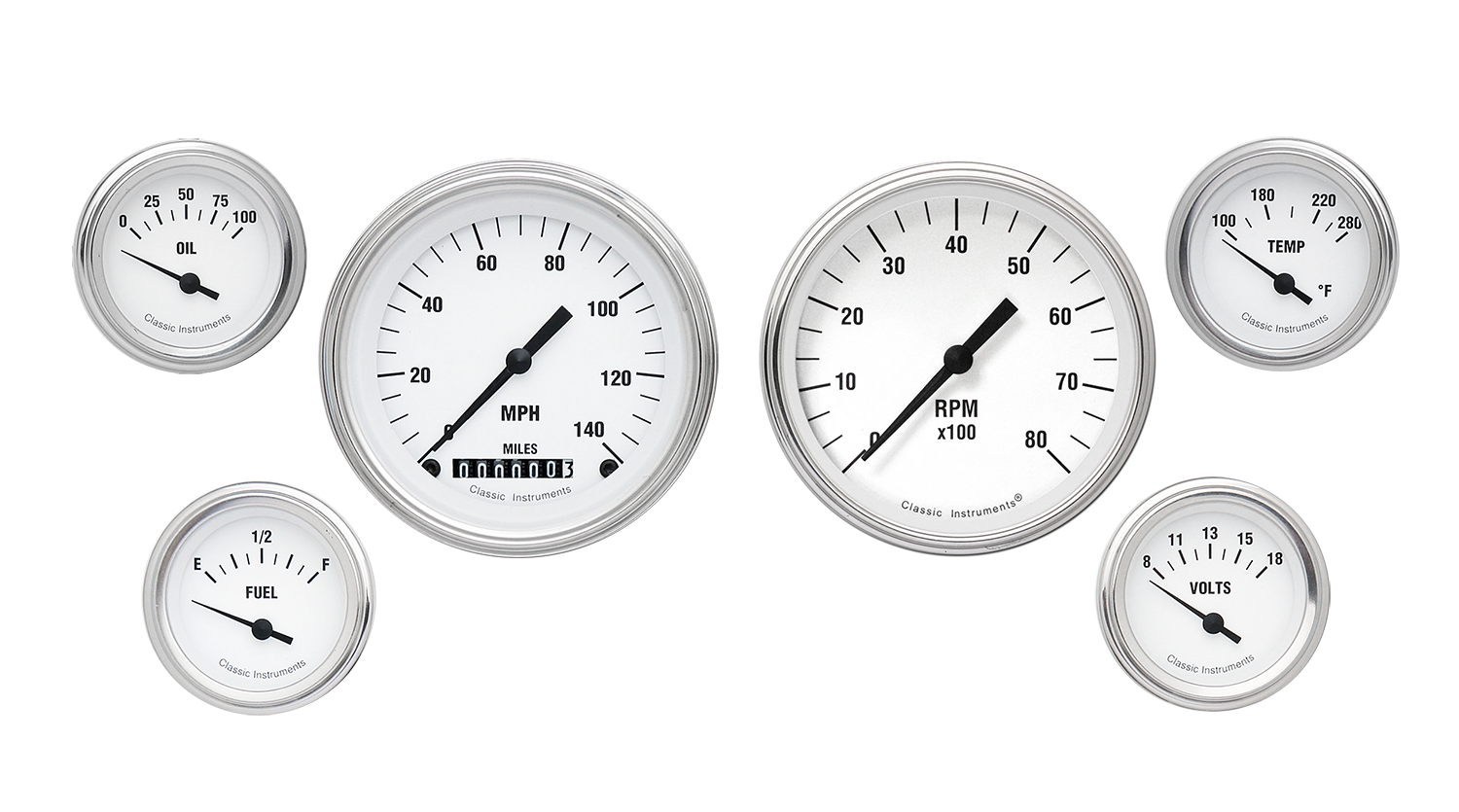 WH01SLF Classic Instruments White Hot 6 Gauge Kit (3 3/8" & 2 1/8")