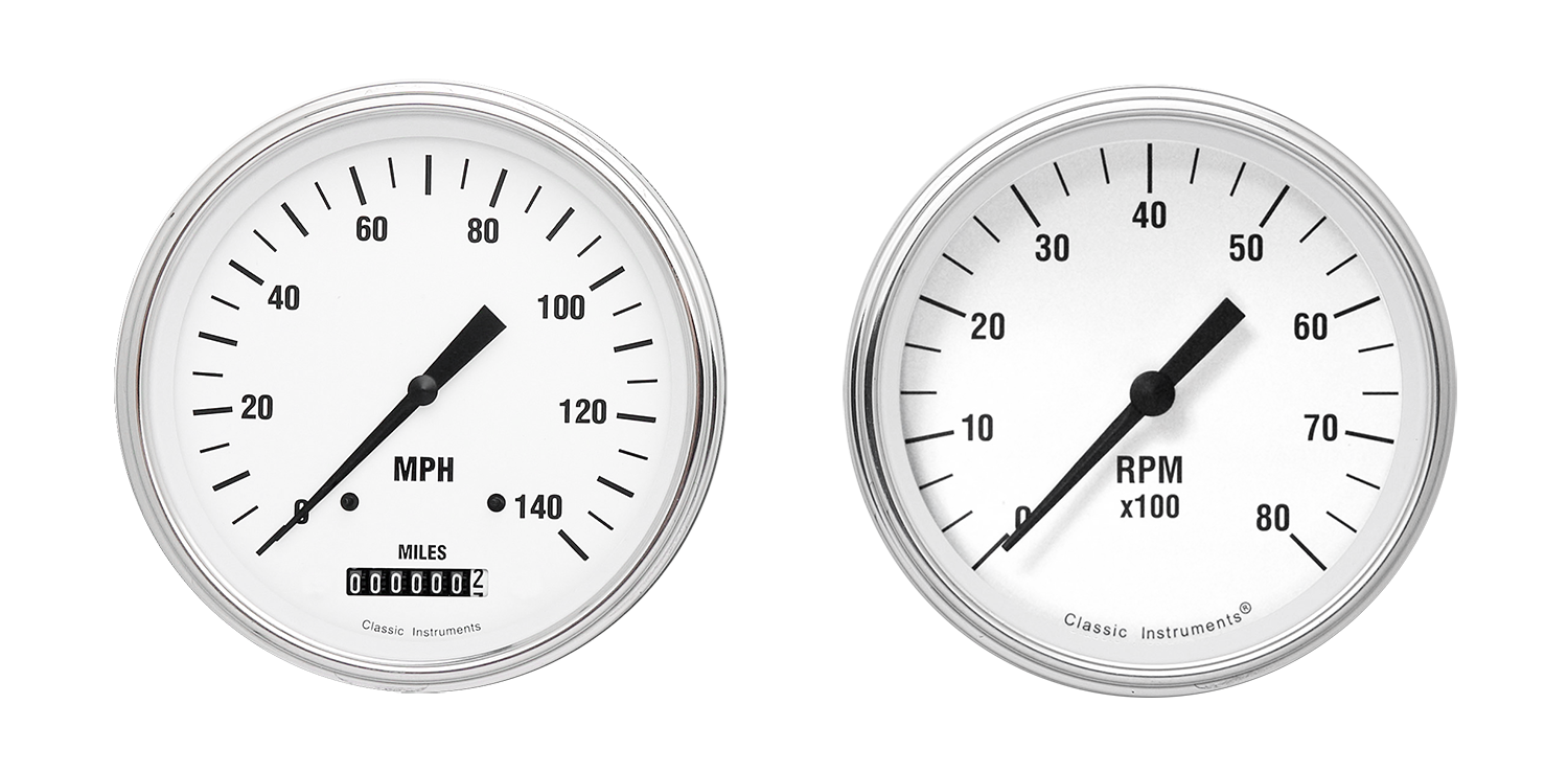 WH52SLF Classic Instruments White Hot 2 Gauge Kit (4 5/8" Speedometer & 4 5/8" Quad)